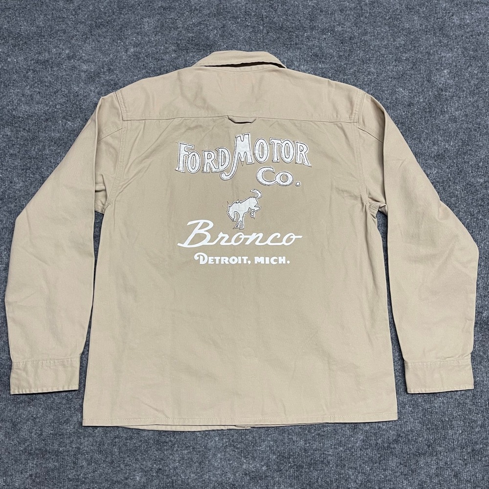 Ford Bronco Jacket Men Medium Khaki Schacket Heavy Twill Workwear Mechanic Chore